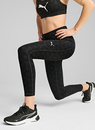 52590101 W TAD GRAPHIC TIGHT - 7/8 Siyah Lastikli Bel Slim Fit Kadın Tayt