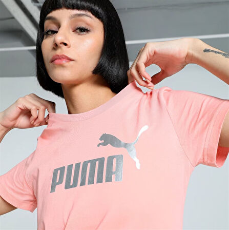 Puma METALLIC No.1 Logo Tee Pembe Kadın Spor Tişört - 631536 18