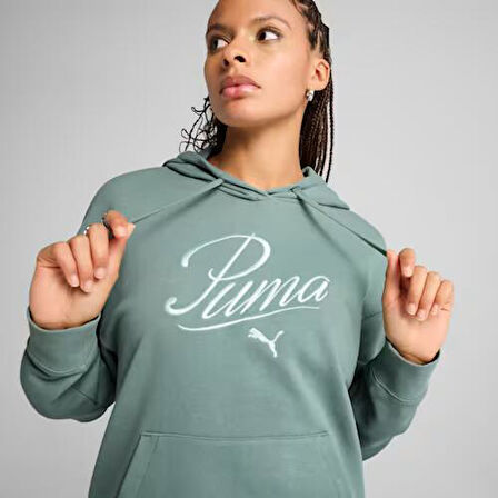 PUMA SCRIPT COMFORT HOODİE GREEN MOON KADIN SWEATSHIRT