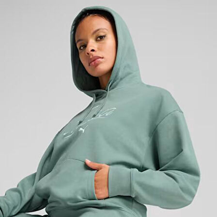 PUMA SCRIPT COMFORT HOODİE GREEN MOON KADIN SWEATSHIRT