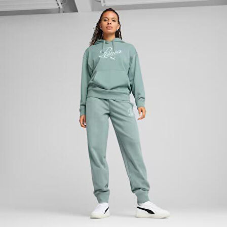 PUMA SCRIPT COMFORT HOODİE GREEN MOON KADIN SWEATSHIRT