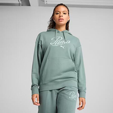 PUMA SCRIPT COMFORT HOODİE GREEN MOON KADIN SWEATSHIRT
