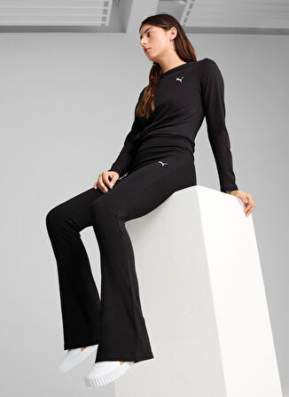 63154201 ESS High-Waist Flared Legg Siyah Lastikli Bel Slim Fit Kadın Tayt