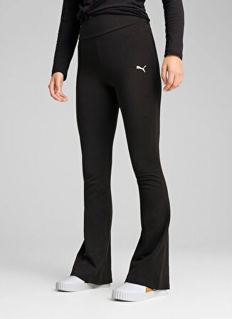 63154201 ESS High-Waist Flared Legg Siyah Lastikli Bel Slim Fit Kadın Tayt