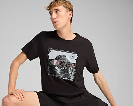 Puma Graphics Seasons Unisex Tee Erkek Koşu Tişörtü 52656701 Renkli