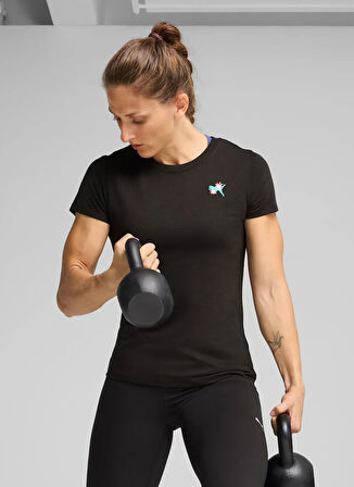 Puma 52655917 GRAPHICS TRAIN CONCEPT TEE Siyah Yuvarlak Yaka Regular Fit Düz Kadın T-Shirt