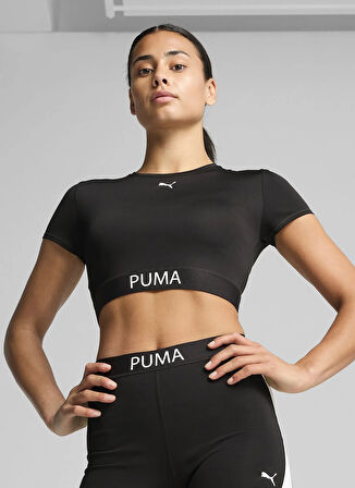Puma 52680501 W PUMA STRONG TEE - SHORT Siyah Yuvarlak Yaka Crop Düz Kadın T-Shirt