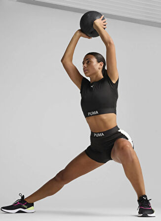 Puma 52680501 W PUMA STRONG TEE - SHORT Siyah Yuvarlak Yaka Crop Düz Kadın T-Shirt