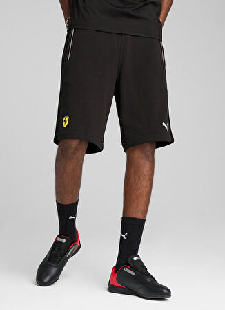 63018401 Ferrari Race Sweatshorts P Siyah Lastikli Bel Regular Fit Erkek Şort