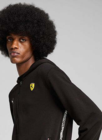 63018201 Ferrari Race Sweatjacket P Siyah Kapüşon Yaka Regular Fit Erkek Zip Ceket