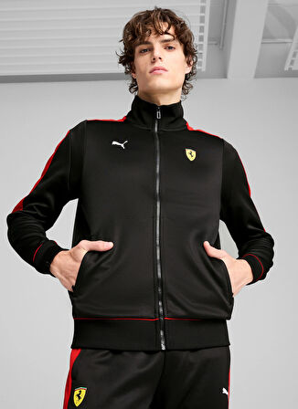 63019401 Ferrari Race MT7 Jacket PU Siyah Kapüşon Yaka Regular Fit Erkek Mont