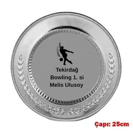 Bowling Birincilik Ödülü Gümüş Metal Tabak Plaket - Ayaklı Kişiselleştirilebilir Sporcu Plaketi