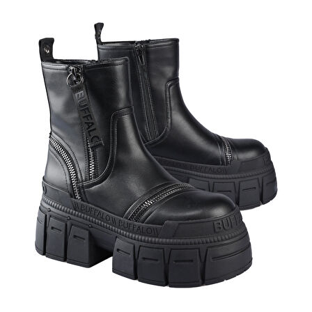 Kadın Bot 1270133 Buffalo GOSPHER BOOTIE ZIP - VEGAN NAPPA -Black