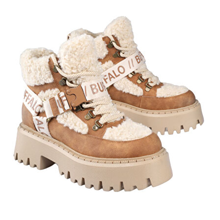 Kadın Bot 1622594 Buffalo ASPEN COM MID WARM - VEGAN NUBUCK/FUR - Beige/Cognac