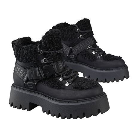 Kadın Bot 1622593 Buffalo ASPEN COM MID WARM - VEGAN NUBUCK/FUR - Black