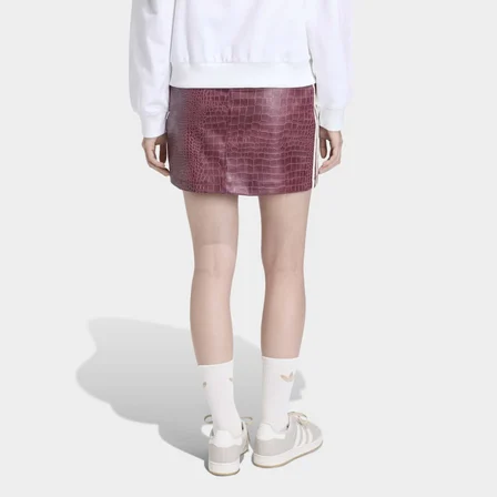 Adidas Kadın Mini Etek Suni Deri Bordo Hayvan Desenli