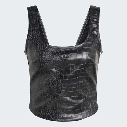 Adidas PLEATHER CORSET Kadın Tişört Siyah XS Suni Deri Crop Kolsuz Kare Yaka Dokulu Dar Kalıp