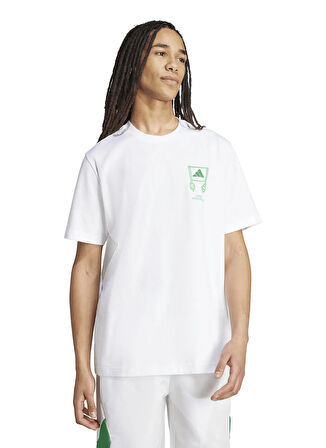 adidas JX7475 M STAD CROWD T Beyaz Bisiklet Yaka Bol Kesim Baskılı Erkek T-Shirt