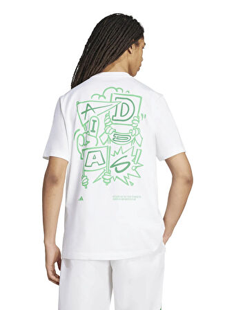 adidas JX7475 M STAD CROWD T Beyaz Bisiklet Yaka Bol Kesim Baskılı Erkek T-Shirt