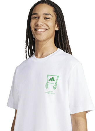 adidas JX7475 M STAD CROWD T Beyaz Bisiklet Yaka Bol Kesim Baskılı Erkek T-Shirt