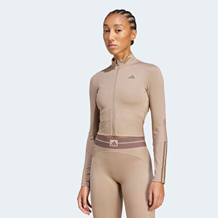 adidas Hyperglam Rib Zip Thru Kadın Kahverengi Antrenman Eşofman Üstü