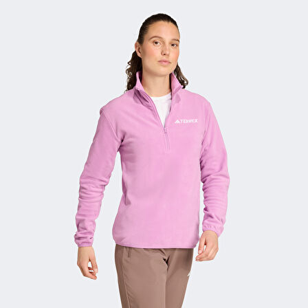 adidas Multi Essentials 1-2 Zip Fleece Kadın Mor Yürüyüş Polar