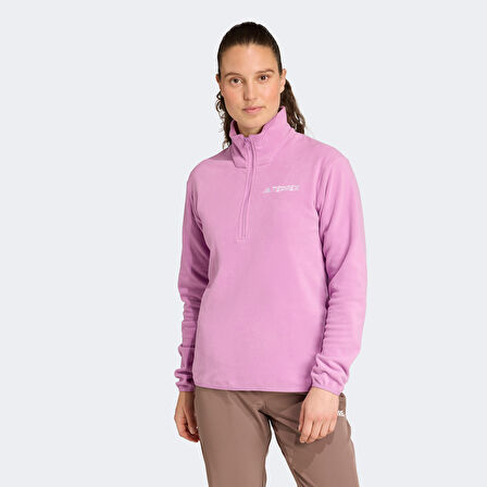 adidas Multi Essentials 1-2 Zip Fleece Kadın Mor Yürüyüş Polar
