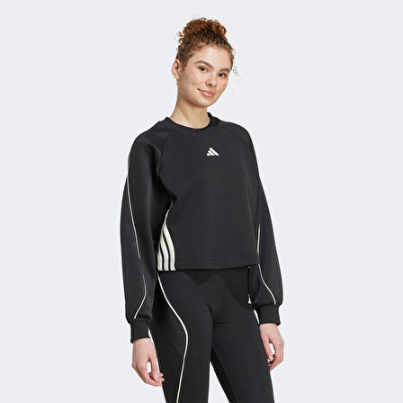 adidas Stadium 3 Stripes Bisiklet Yaka Kadın Siyah Sweatshirt