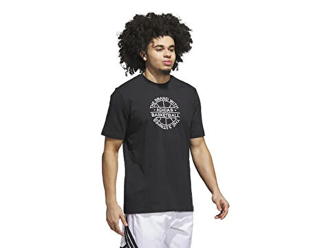 adidas Verbiage Tee Erkek Basketbol Tişörtü JX1745 Siyah