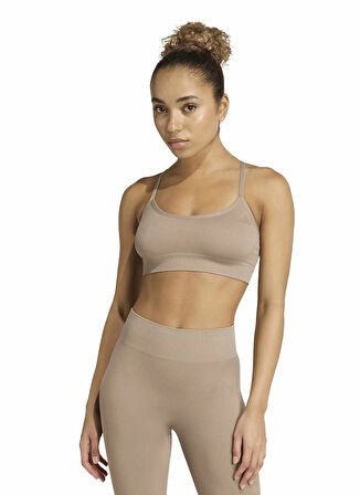 adidas JX3898 WE KNIT LS BRA Taupe Sporcu Sütyeni