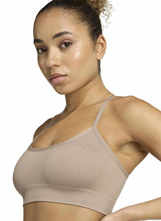 adidas JX3898 WE KNIT LS BRA Taupe Sporcu Sütyeni