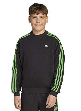 adidas Baskılı Erkek Çocuk Siyah Sweatshırt JW7723 CREW