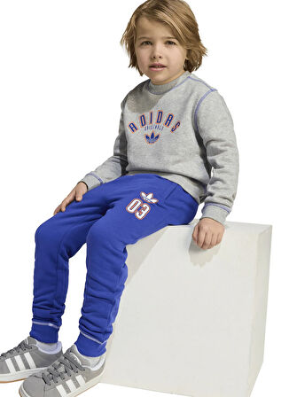adidas Düz Gri - Mavi Erkek Çocuk Eşofman Takımı JX5260 CREW SET