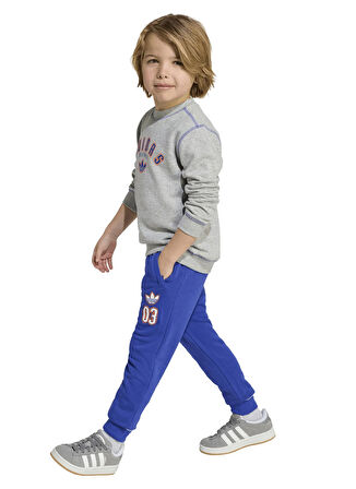 adidas Düz Gri - Mavi Erkek Çocuk Eşofman Takımı JX5260 CREW SET