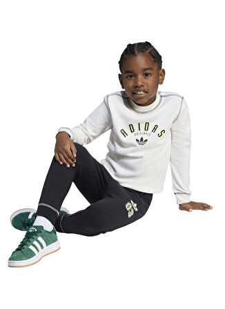 adidas Düz Beyaz - Siyah Erkek Çocuk Eşofman Takımı JX5261 CREW SET