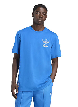 adidas JM2123 REAL ICON GR TE Mavi Bisiklet Yaka Bol Kesim Baskılı Erkek T-Shirt