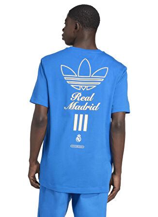 adidas JM2123 REAL ICON GR TE Mavi Bisiklet Yaka Bol Kesim Baskılı Erkek T-Shirt
