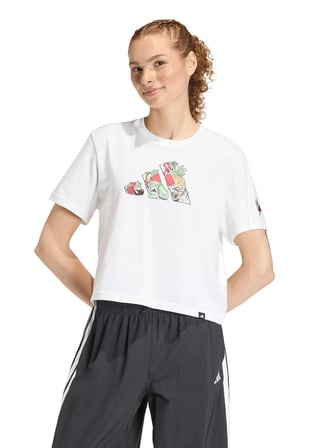 Adidas KA5073 W FOOD CRO Beyaz Bisiklet Yaka Normal Fit Baskılı Kadın T-Shirt