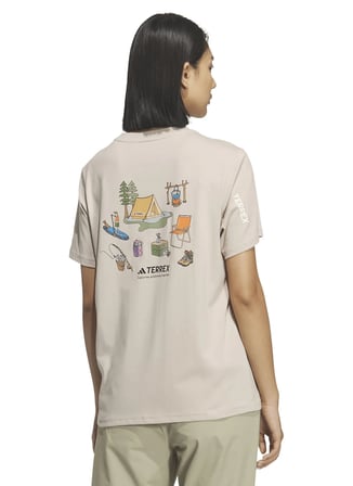adidas KE3704 XPL W CAMP T Krem Bisiklet Yaka Normal Baskılı Kadın T-Shirt