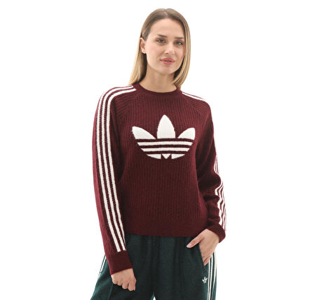 KS7805-K Lurex Knıt Crew Kadın Sweatshirt Bordo