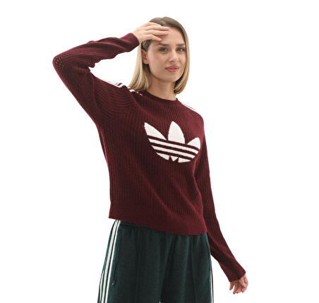 KS7805-K Lurex Knıt Crew Kadın Sweatshirt Bordo