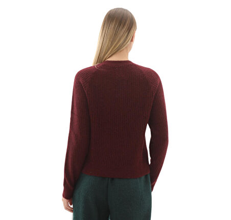 KS7805-K Lurex Knıt Crew Kadın Sweatshirt Bordo