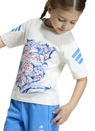 Adidas Beyaz - Mavi Erkek Çocuk Baskılı Şort Takım JZ3573 LK MRVL AV TSET