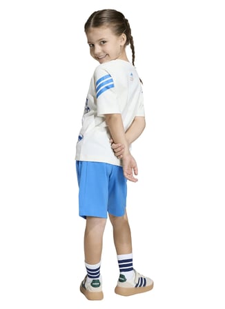 Adidas Beyaz - Mavi Erkek Çocuk Baskılı Şort Takım JZ3573 LK MRVL AV TSET