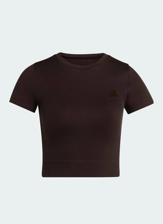 Adidas JZ0128 WE KNIT TEE Koyu Kahve Bisiklet Crop Düz Kadın T-Shirt
