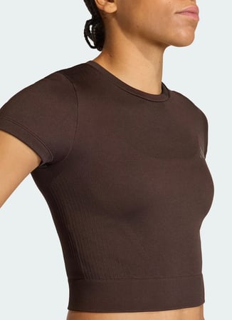 Adidas JZ0128 WE KNIT TEE Koyu Kahve Bisiklet Crop Düz Kadın T-Shirt