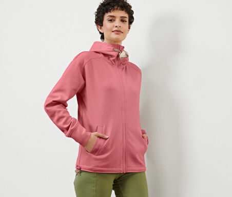 Kadın Kapüşonlu Sweat Ceket, Gül Kurusu - L