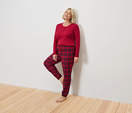 Kadın Pijama, Flanel, Kırmızı
