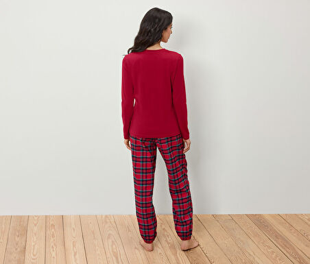 Kadın Pijama, Flanel, Kırmızı