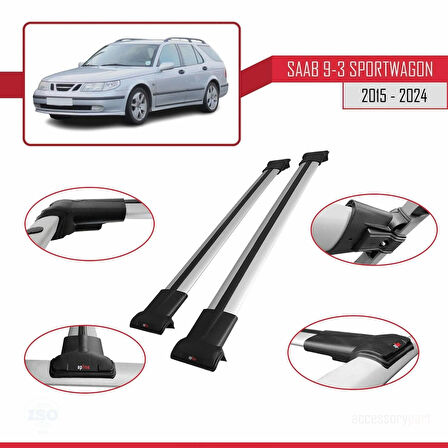 Saab 9-3 II SW 2006-2012 Arası ile Uyumlu FLY Model Ara Atkı Tavan Barı Gri 2 Adet